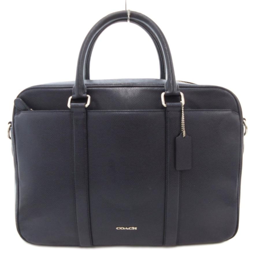 値下げ！COACH ネイビー ビジネスバッグ COACH コーチ F54763 クロスグレーン レザー スリム ブリーフ