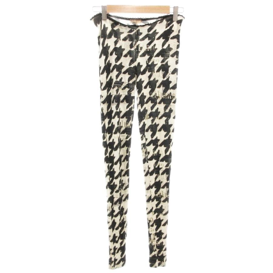 【中古】ガリアーノ GALLIANO レギンス トレンカ ニュースペーパー柄 千鳥格子柄 ロゴチャーム 38 黒 ブラック ガリアーノ GALLIANO レギンス トレンカ ニュースペーパー柄 千鳥格子
