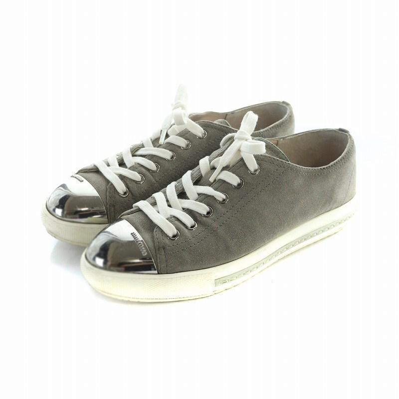 【中古】ミュウミュウ miumiu ローカットスニーカー シューズ 靴 スエード ロゴ 37 23cm カーキ 5E8998 miu miu（ミュウミュウ） ローカットスニーカー シューズ 靴 スエード