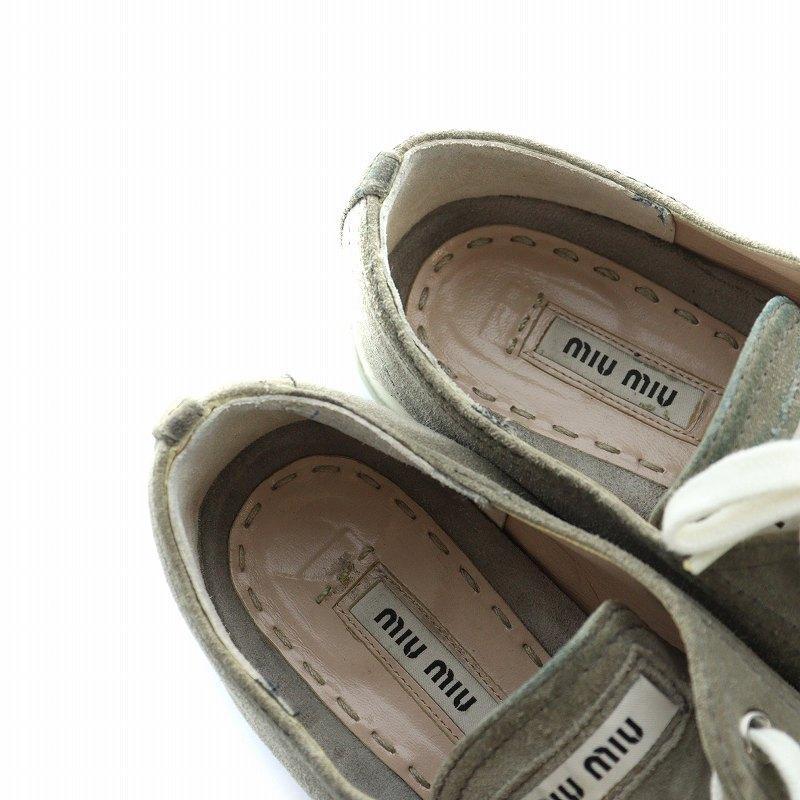 【中古】ミュウミュウ miumiu ローカットスニーカー シューズ 靴 スエード ロゴ 37 23cm カーキ 5E8998 miu miu（ミュウミュウ） ローカットスニーカー シューズ 靴 スエード