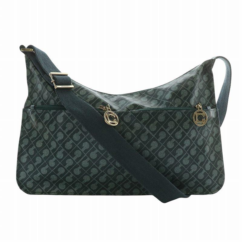 【中古】ゲラルディーニ GHERARDINI ショルダーバッグ PVC レザー 総柄 ロゴ 緑 グリーン /XZ ■GY18 レディース ゲラルディーニ GHERARDINI ショルダーバッグ PVC レザー 総柄 ロゴ 緑