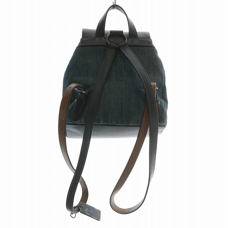 【中古】COACH リュックサック デイバッグ デニム キャンバス レザー 巾着 内側花柄 ロゴ インディゴ 紺 F57547 COACH（コーチ） リュックサック デイバッグ デニム キャンバス レザー