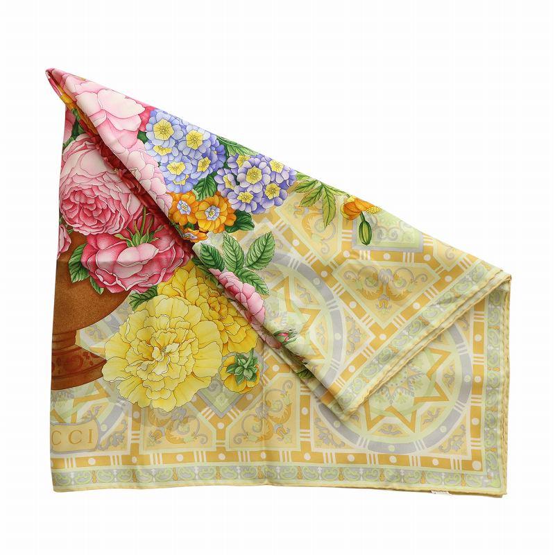 GUCCI　グッチ　 大判スカーフ　シルク　花モチーフ　ヴィンテージ GUCCI グッチ ヴィンテージ 大判 スカーフ ストール ショール