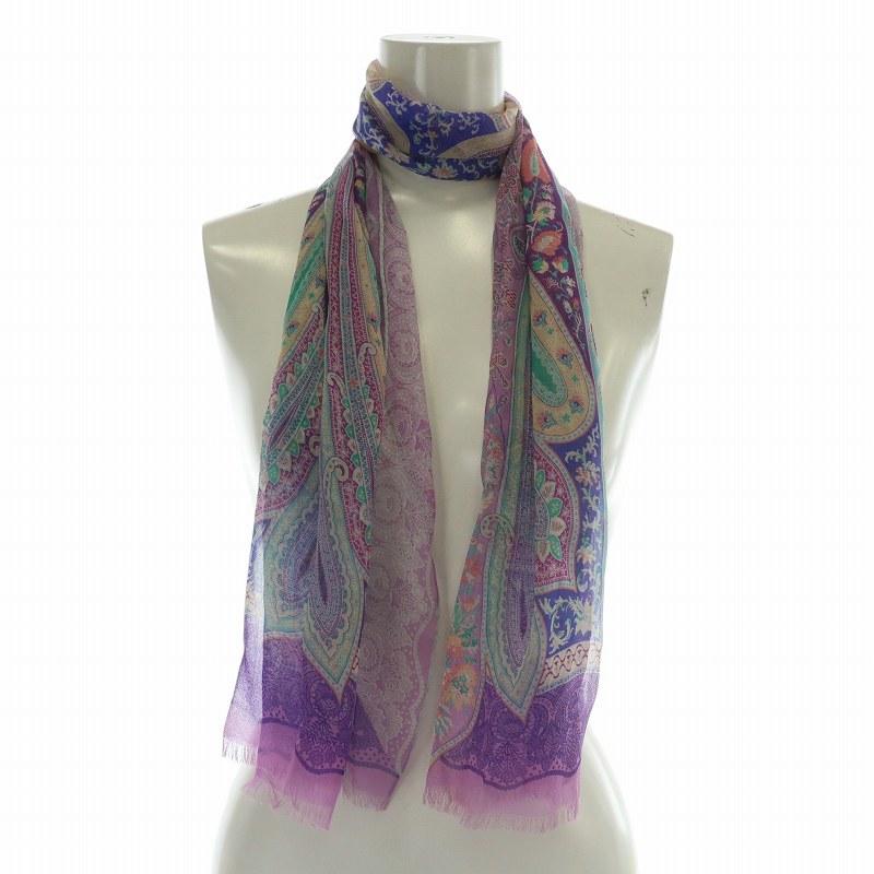 エトロETRO ペイズリー柄フリンジスカーフ 紫 
