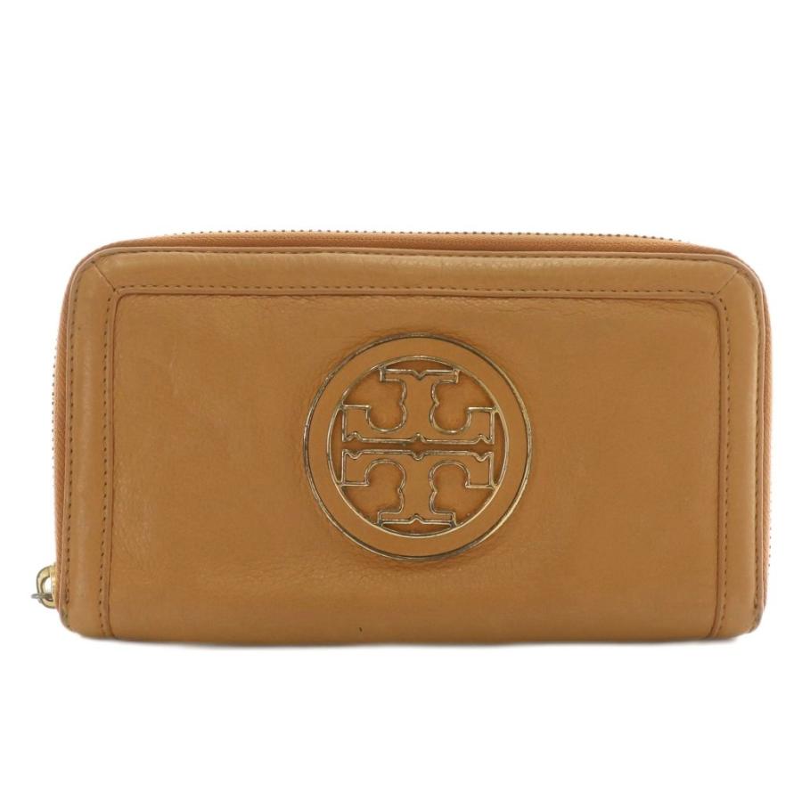 トリーバーチ　レザー 長財布 ブラウン/ゴールド TORY BURCH（トリーバーチ） 長財布 レザー ラウンドファスナー ロゴ