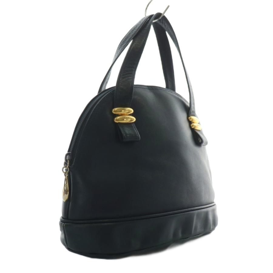 【美品】ワコー ハンドバッグ ダークネイビー レザー 良品 WAKO 銀座和光 カーフレザー ダークネイビー ゴールド金具