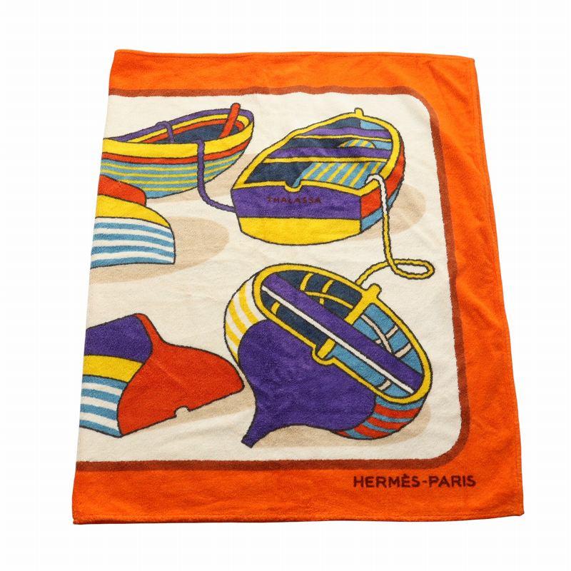 エルメス　ビーチタオル　バスタオル HERMES（エルメス） ビーチタオル バスタオル 大判 総柄 ボート ロゴ