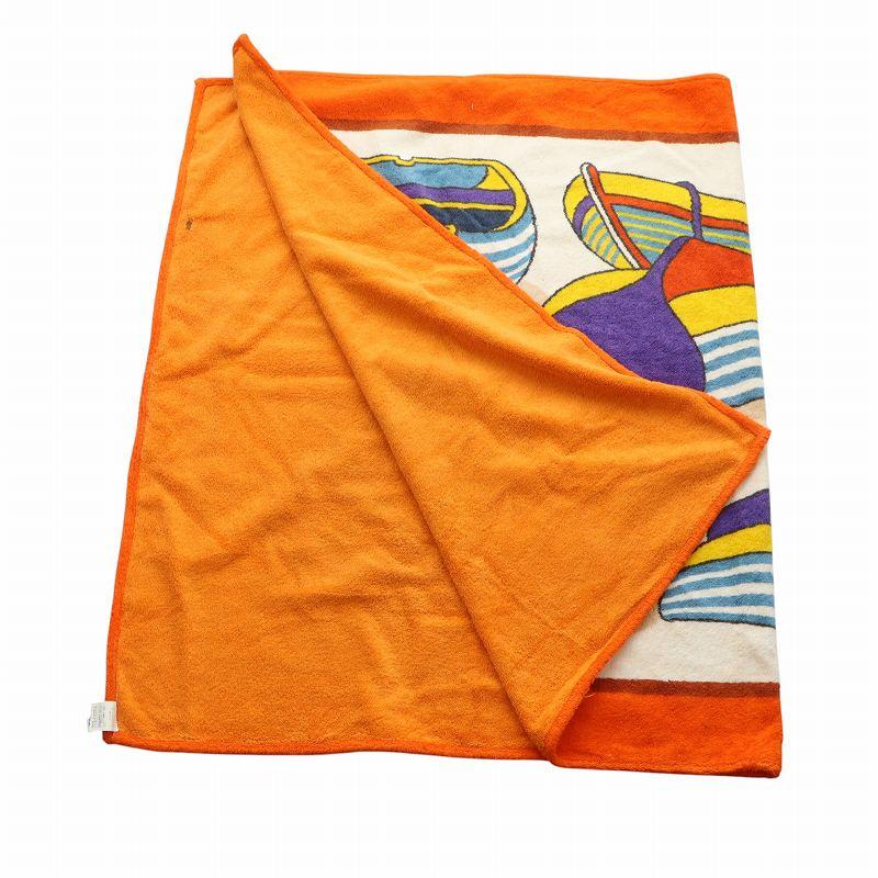 HERMES（エルメス） ビーチタオル バスタオル 大判 総柄 ボート ロゴ