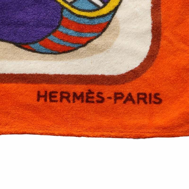 HERMES（エルメス） ビーチタオル バスタオル 大判 総柄 ボート ロゴ