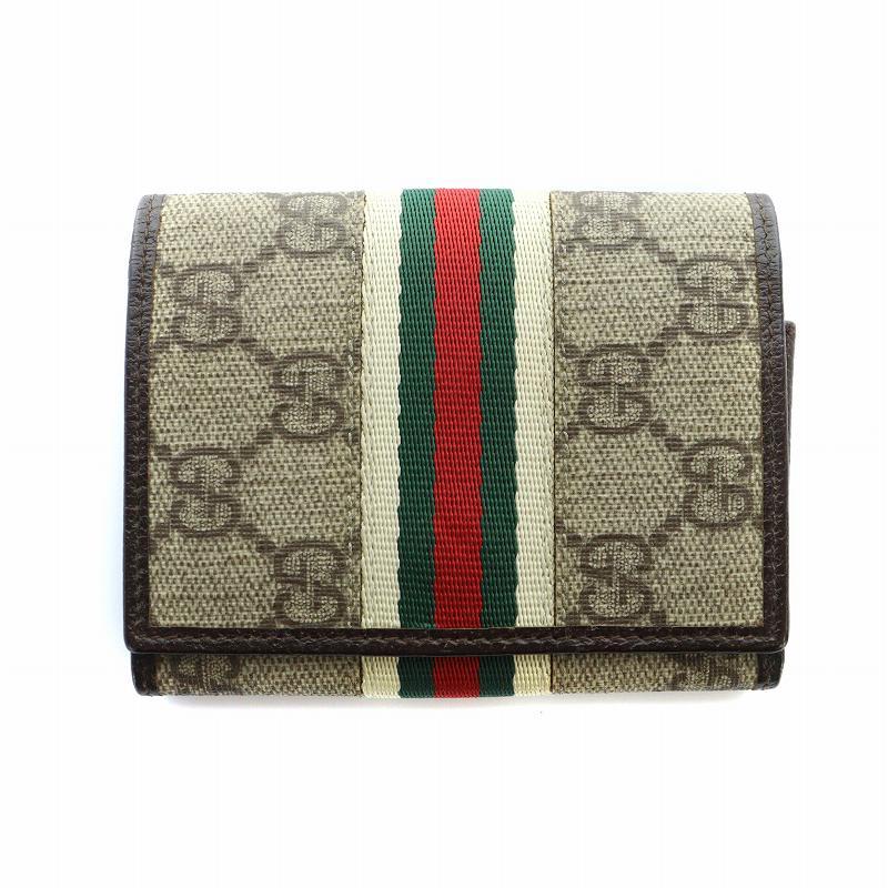 【中古】グッチ GUCCI カードケース 名刺入れ シェリーライン GGスプリーム PVC レザー 茶 ブラウン レディース GUCCI（グッチ） カードケース 名刺入れ シェリーライン GGスプリーム