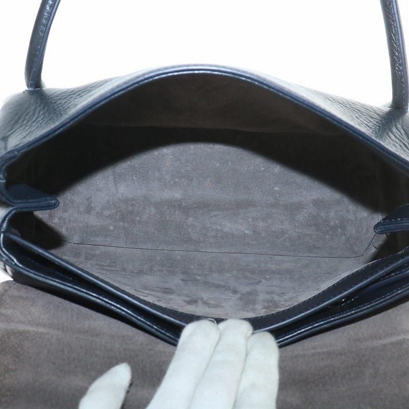 ヒロフ HIROFU ハンドバッグ シボ革 レザー マグネット ロゴ 型押し 黒