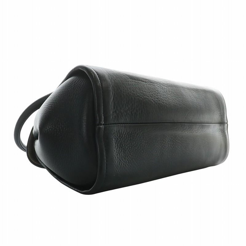〈美品〉HIROFU シボ革 レザーハンドバッグ ヒロフ HIROFU ハンドバッグ シボ革 レザー マグネット ロゴ 型押し 黒