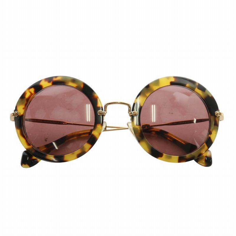 【美品】miu miuサングラス ラウンド型 べっこう miu ミュウミュウ miumiu 眼鏡 サングラス メタルフレーム
