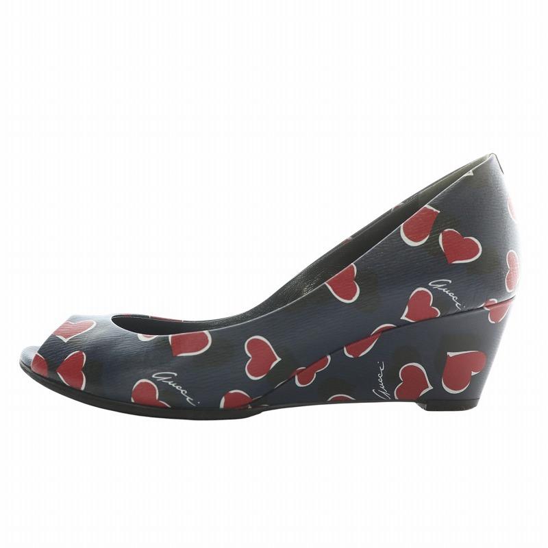 GUCCI（グッチ） パンプス レザー オープントゥ ウェッジソール ハート 