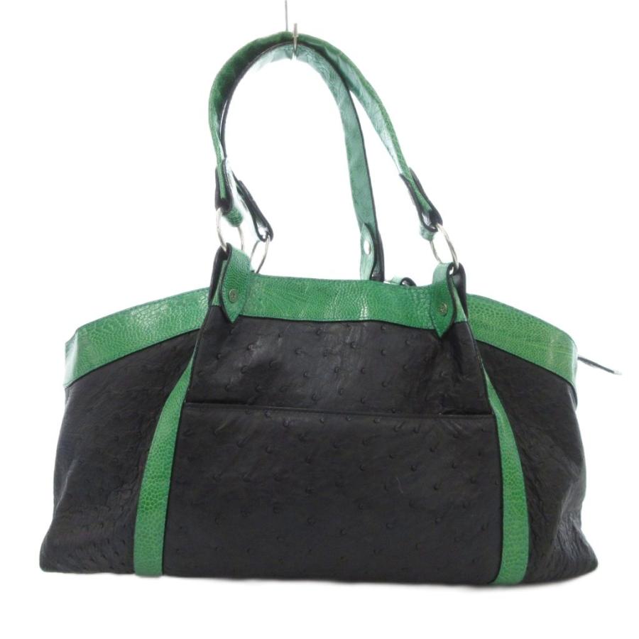 ノーブランド ハンドバッグ オースチリッチ 型押し レザー 黒