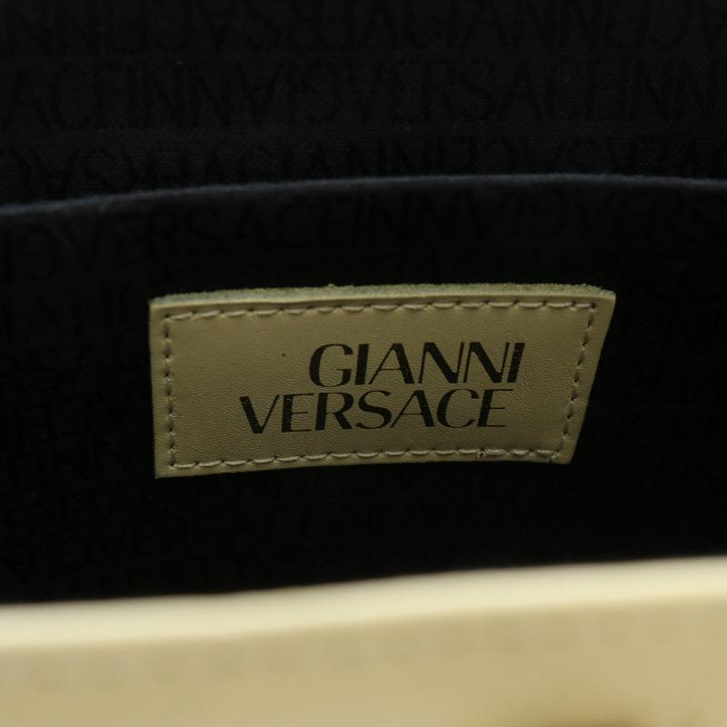 【中古】GIANNI VERSACE ハンドバッグ ショルダー 2WAY レザー フリンジ 総柄 サンバースト ゴールド金具 アイボリー GIANNI VERSACE ハンドバッグ ショルダー 2WAY レザー フリンジ 総柄