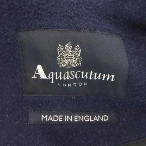 美品　アクアスキュータム　ギンガムチェック　トグル　ダッフルコート　ネイビー　L アクアスキュータム AQUASCUTUM ダッフルコート ロング フーディ