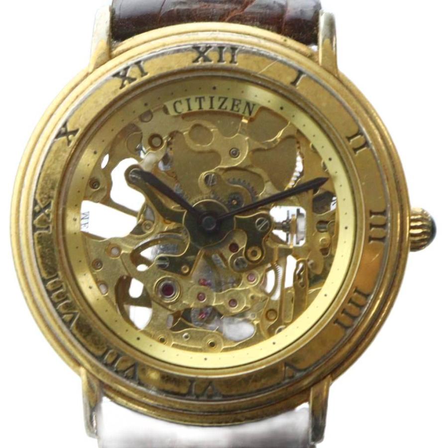 シチズン CITIZEN 腕時計 ウォッチ 手巻き ローマン スケルトン レザー 