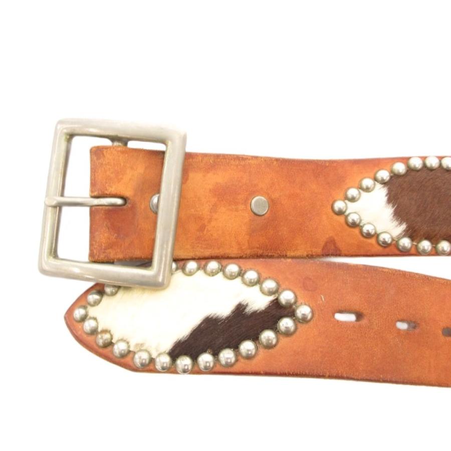 エイチティーシー HTC レザーベルト ハラコ スタッズ 34 茶 ブラウン