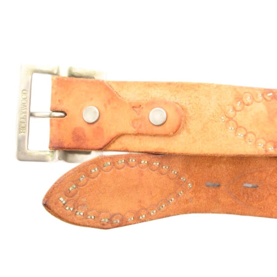 エイチティーシー HTC レザーベルト ハラコ スタッズ 34 茶 ブラウン