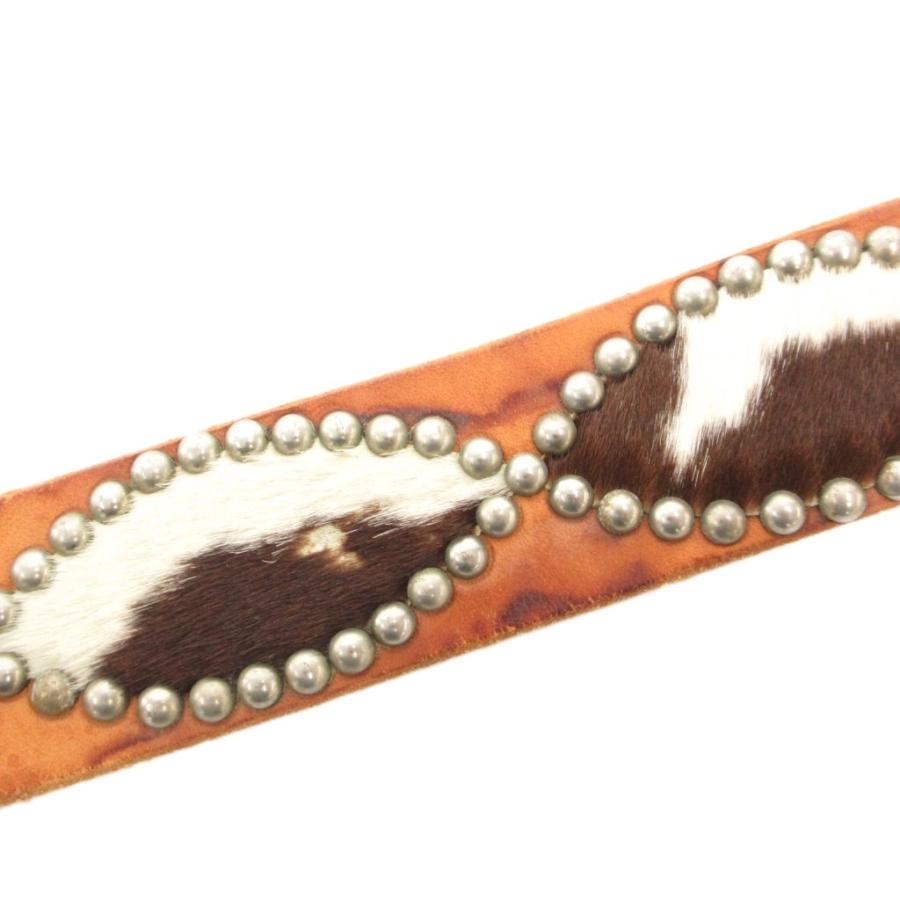 エイチティーシー HTC レザーベルト ハラコ スタッズ 34 茶 ブラウン