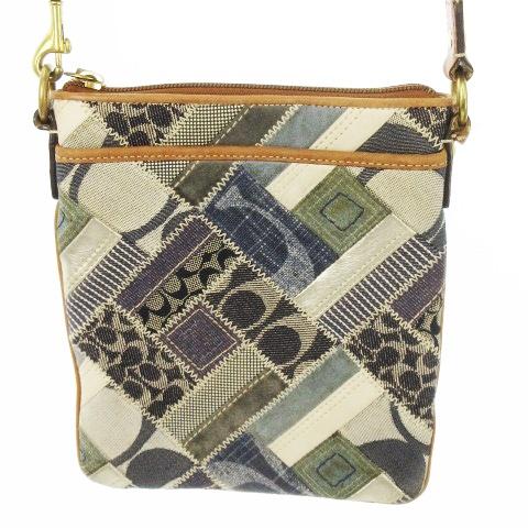 COACH コーチ ショルダーバッグ パッチワーク キャンバス レザー