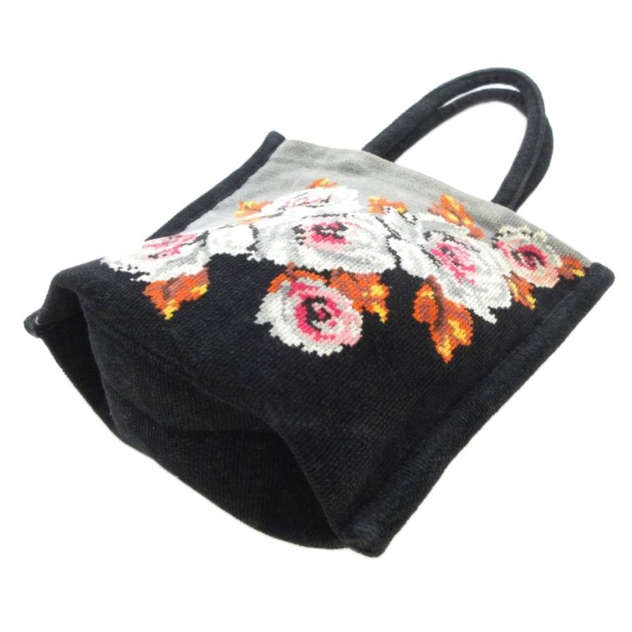 フェイラー FEILER ハンドバッグ 花柄 シュニール織 ロゴ 黒 ブラック