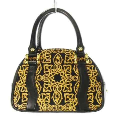 【中古】印傳屋 INDEN‐YA INDENYA キナート ハンドバッグ ミニボストン レザー 革 ディアスキン 鹿革 漆 総柄 黒 印傳屋 INDEN‐YA INDENYA キナート ハンドバッグ ミニボストン レザー