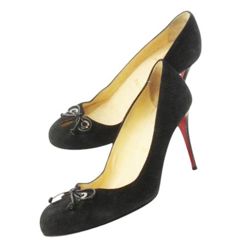 【中古】クリスチャンルブタン Christian louboutin パンプス ピンヒール ラウンドトゥ スエード 切替 リボン 36 黒 Christian Louboutin（クリスチャンルブタン） パンプス ピンヒール