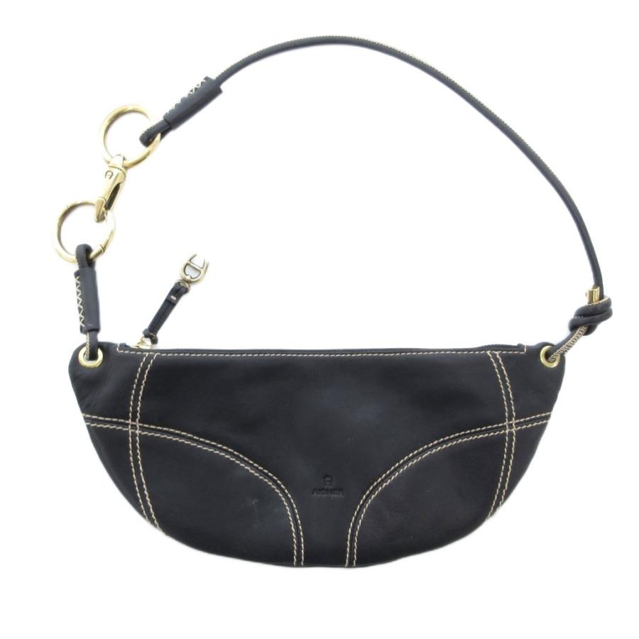 アイグナー AIGNER ワンショルダーバッグ レザー 革 ステッチ ロゴ 黒
