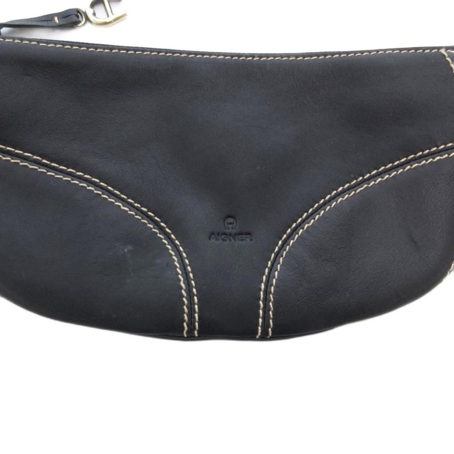 アイグナー AIGNER ワンショルダーバッグ レザー 革 ステッチ ロゴ 黒