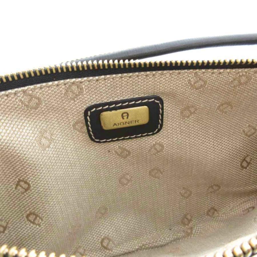 アイグナー AIGNER ワンショルダーバッグ レザー 革 ステッチ ロゴ 黒