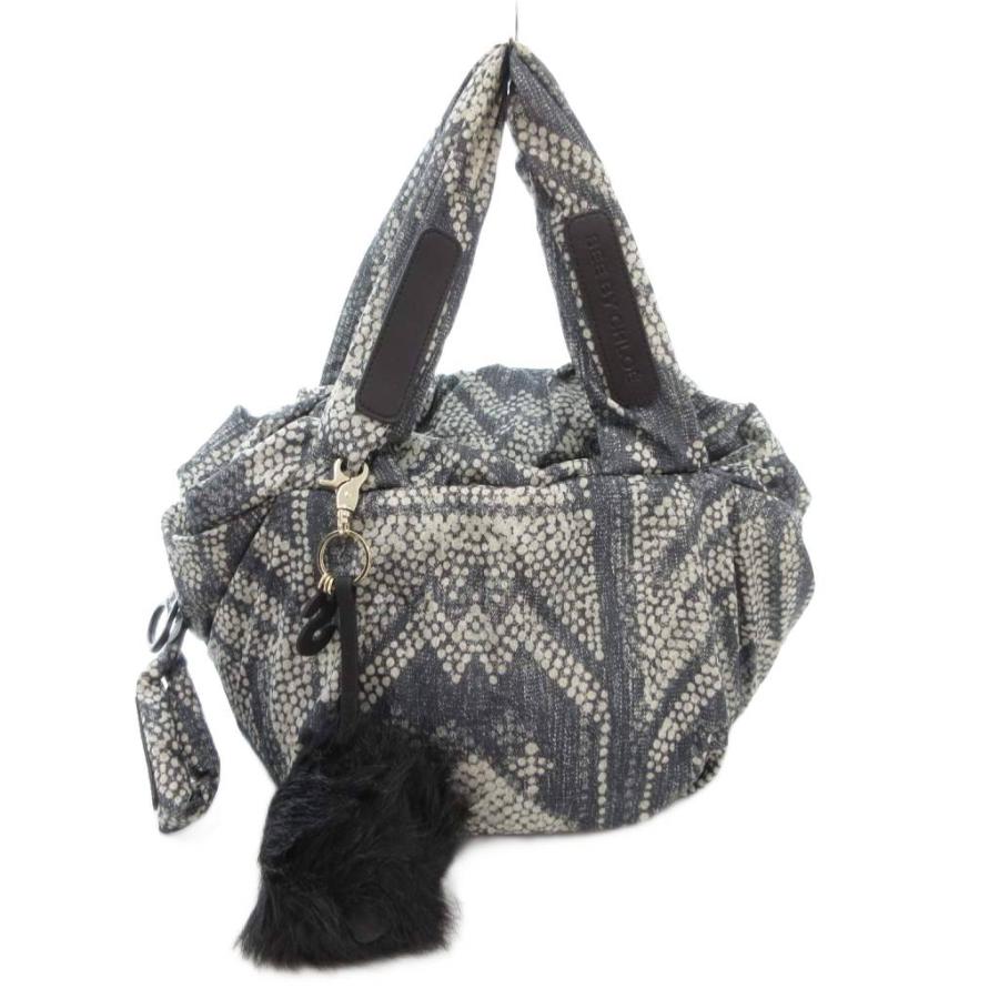 【中古】シーバイクロエ SEE BY CHLOE ジョイライダー ハンドバッグ 総柄 ハリネズミ チャーム グレー レディース SEE BY CHLOE（シーバイクロエ） ジョイライダー ハンドバッグ 総柄