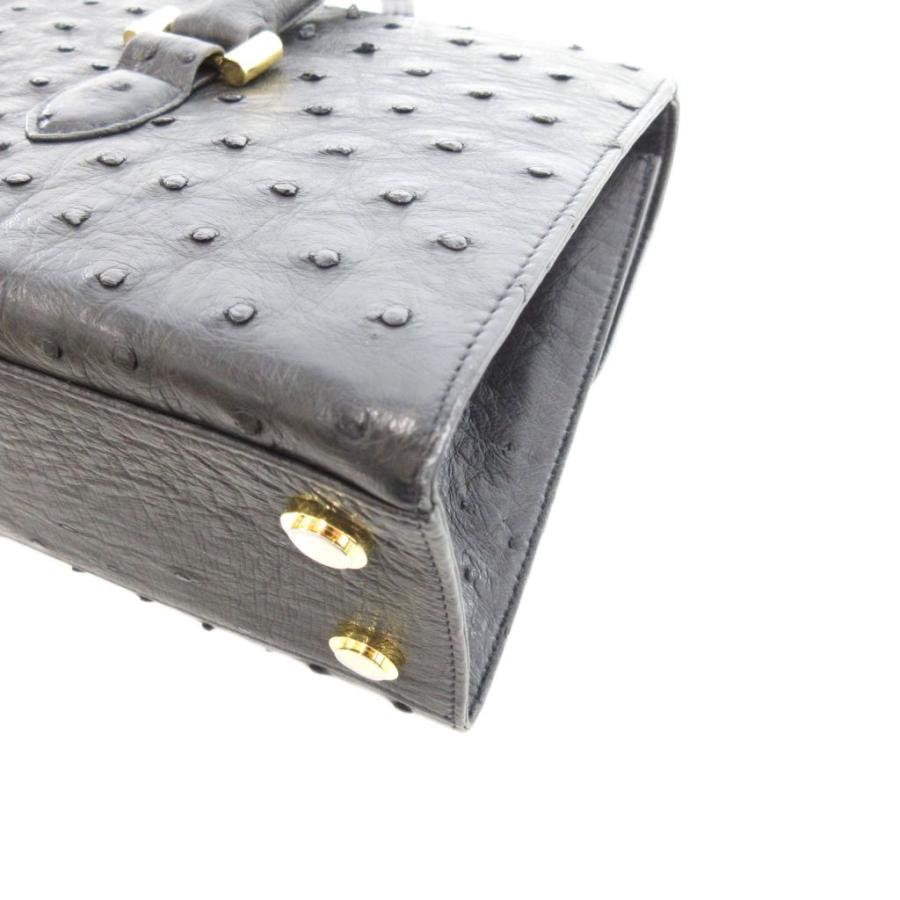 【中古】ハマノ HAMANO 濱野皮革工藝 ハンドバッグ オーストリッチ レザー ダークグレー /UO ■GY18 レディース ハマノ HAMANO 濱野皮革工藝 ハンドバッグ オーストリッチ レザー