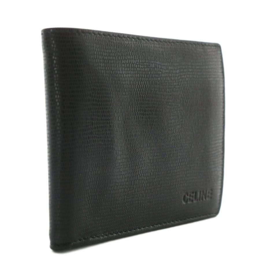 CELINE セリーヌ 財布 二つ折り レザー リザード型押し ロゴ 黒