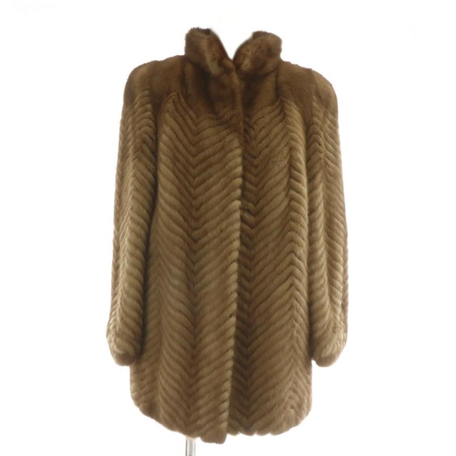 【中古】キタムラファー KITAMURA FUR ファーコート アウター 毛皮 ミンク ミドル 肩パッド ヘリンボーン 11 L 茶色 キタムラファー KITAMURA FUR ファーコート アウター 毛皮 ミンク