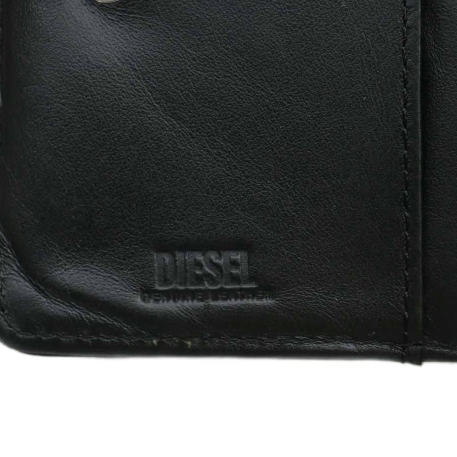 【美品】DIESEL レザー Dロゴ 二つ折り財布 ブラック×グリーン DIESEL ディーゼルレザー三つ折り財布ミニ財布ブラック黒