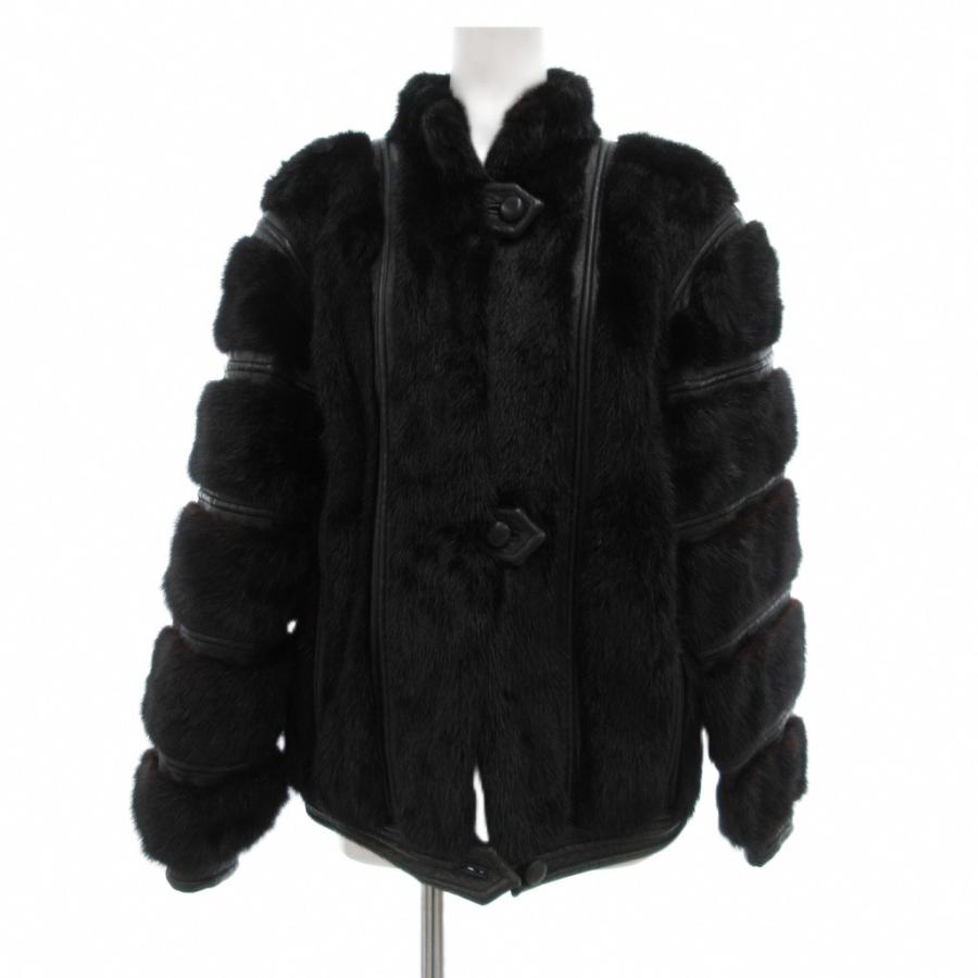1.5万円からお値下げ◎ブラックミンク ミドル丈 ファーコート サイズ15 ノーブランド ミンクファー コート レザー 切替 ミドル丈 黒 ブラック