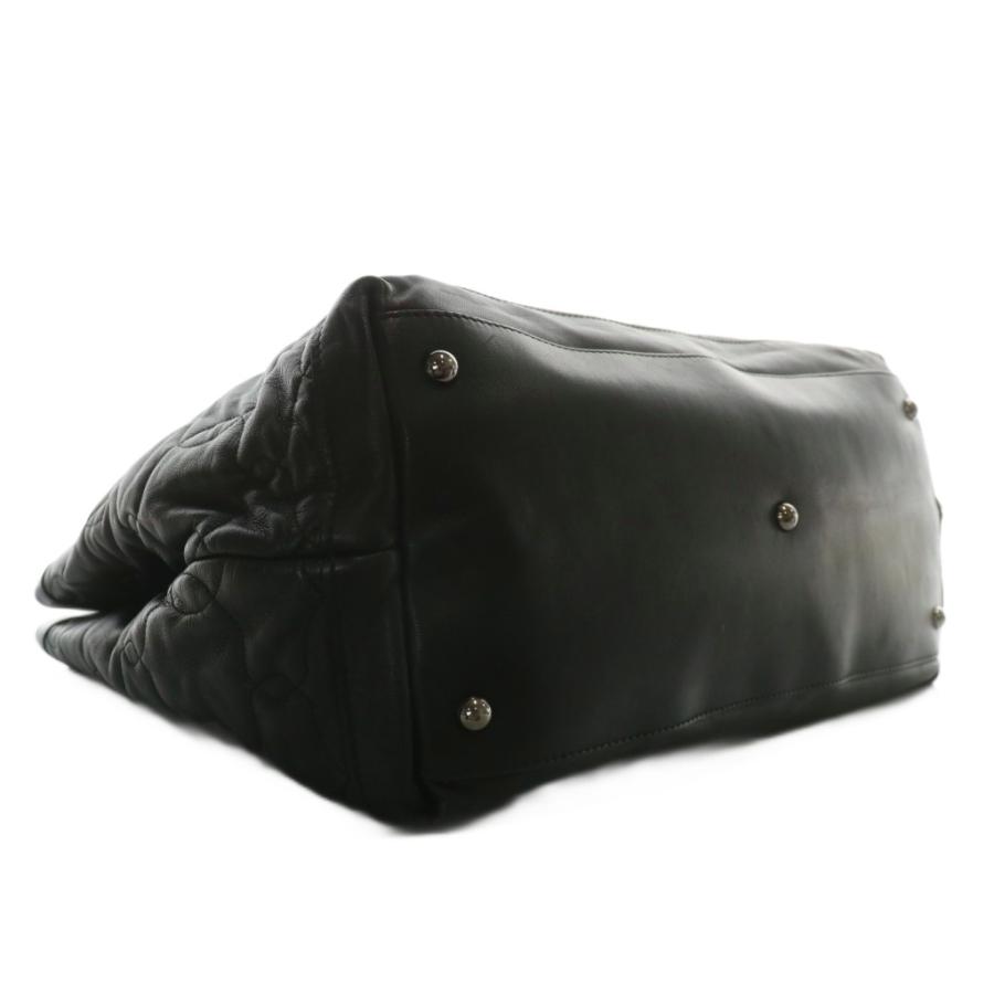 【中古】ロンシャン LONGCHAMP トートバッグ ハンド レザー キルティング 総柄 ロゴ 黒 ブラック LONGCHAMP（ロンシャン） トートバッグ ハンド レザー キルティング 総