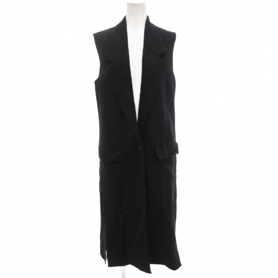 【中古】ヘルムートラング HELMUT LANG ロングジレ ベスト ストライプ シルク混 2 紺 ネイビー ■GY11 レディース ヘルムートラング HELMUT LANG ロングジレ ベスト ストライプ シルク混