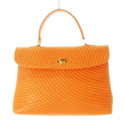 【中古】バリー BALLY ハンドバッグ キルティングレザー 革 ターンロック ロゴ刻印 オレンジ /CK14 ■GY18 Bally（バリー） ハンドバッグ キルティングレザー 革 ターンロック