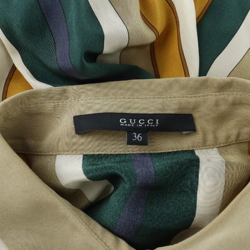 GUCCI（グッチ） シャツ ブラウス 長袖 ステンカラー ストライプ 絹