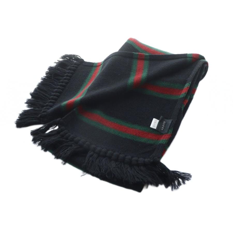 GUCCI（グッチ） マフラー ストール ロゴ シェリーライン フリンジ 黒