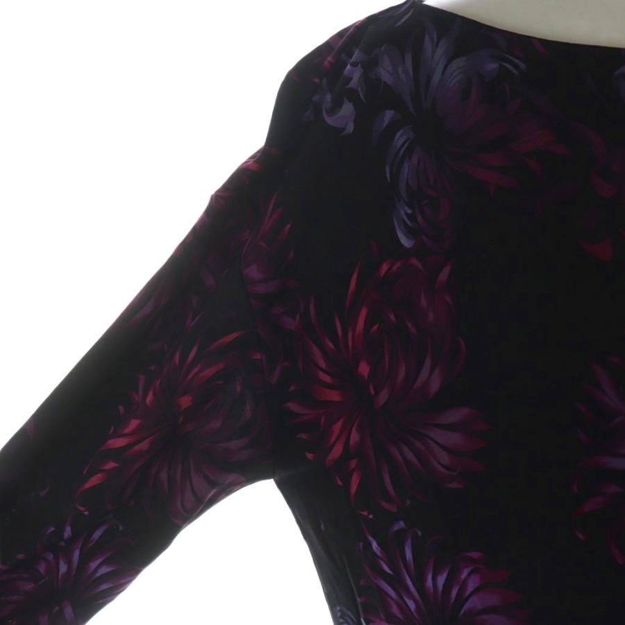 【中古】グッチ GUCCI ミドルワンピース 長袖 ロゴ XS 黒 ブラック 花柄 /MQ ■GY17 レディース GUCCI（グッチ） ミドルワンピース 長袖 ロゴ XS 黒 ブラック 花柄 /MQ