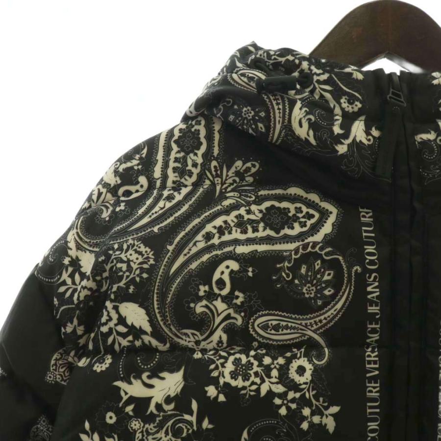 【中古】ヴェルサーチジーンズ VERSACE JEANS COUTURE ダウンジャケット アウター フード ペイズリー 総柄 S 黒 ヴェルサーチジーンズ VERSACE JEANS COUTURE ダウンジャケット