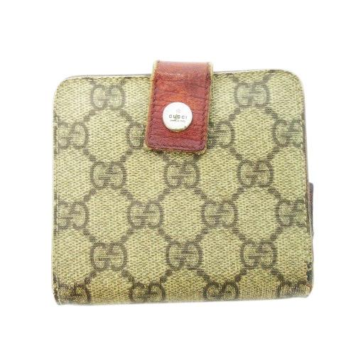 【中古】グッチ GUCCI 二つ折り財布 ウォレット 小銭入れあり レザー 革 PVC GGプラス GGスプリーム ロゴ 茶 GUCCI（グッチ） 二つ折り財布 ウォレット 小銭入れあり レザー 革 PVC