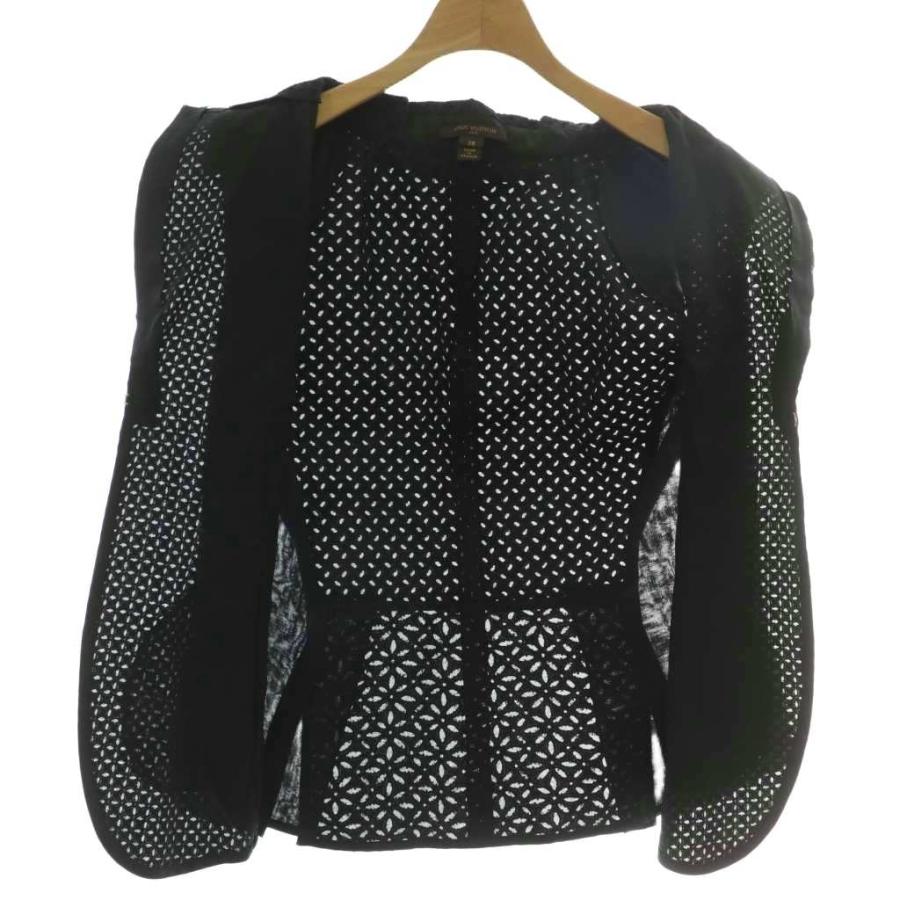 【中古】LOUIS VUITTON セットアップ 上下 ベスト シルク 肩パッド タイトスカート ひざ丈 メッシュ 金ボタン 38 M 黒 LOUIS VUITTON（ルイ・ヴィトン） セットアップ 上下 ベスト 絹 シルク