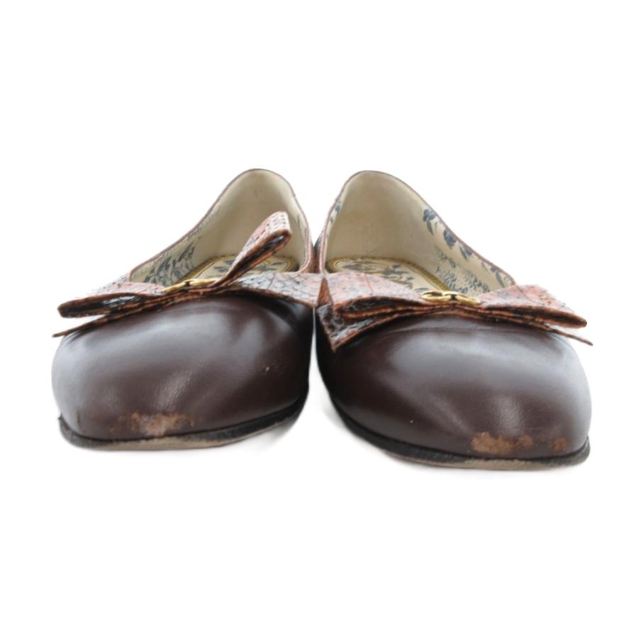 GUCCI（グッチ） フラットパンプス バレエシューズ レザー ロゴ リボン 