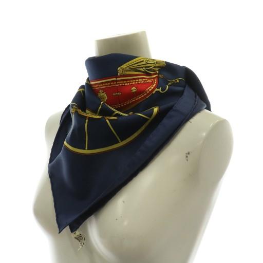 未使用 HERMES SPRINGS ネイビースカーフ カレ90 HERMES（エルメス） カレ90 スプリングス SPRINGS スカーフ 絹 シルク