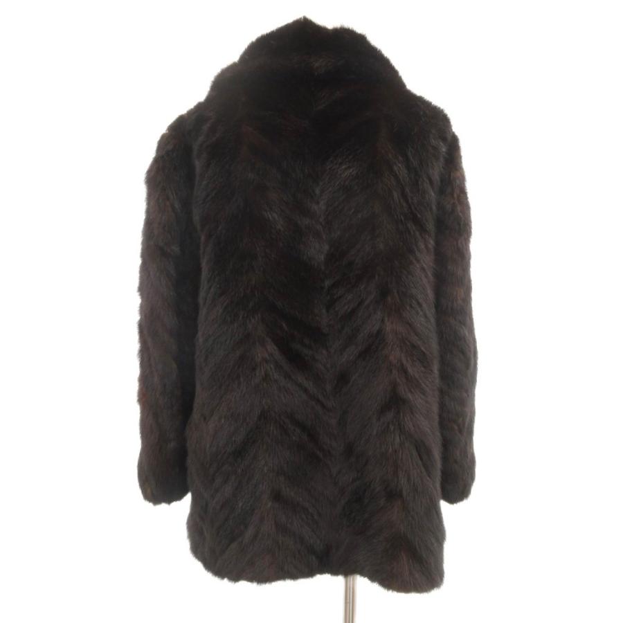 【中古】ファーコート 毛皮 ミンク ストライプ ミドル丈 13 茶 ブラウン /JS ■GY18 レディース ファーコート 毛皮 ミンク ストライプ ミドル丈 ダークブラウン /JS